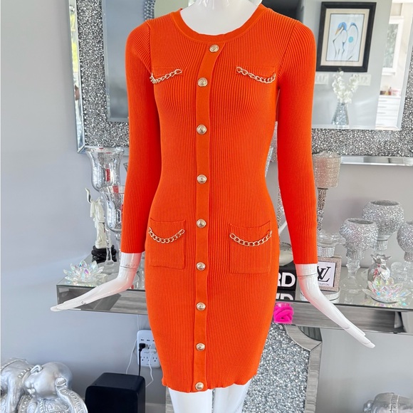 NWOT 🧡 Vibrant Orange Long Sleeve Sweater Dress with Buttons - Picture 5 of 17